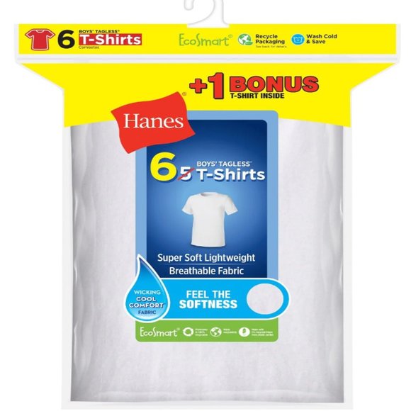 Hanes Boys White T-Shirt Pack of 6 Moisture Wicking NEW S 4-5 - Picture 2 of 2